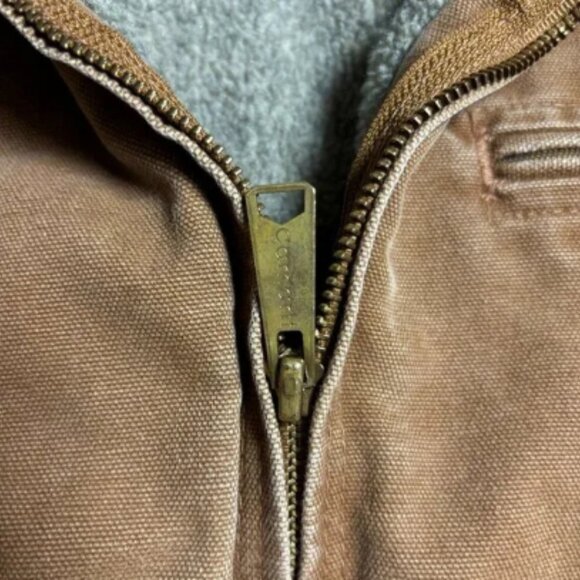 Carhartt Hooded Canvas Jacket Small Sherpa Lined Brown J141 Workwear Distressed - Picture 9 of 16